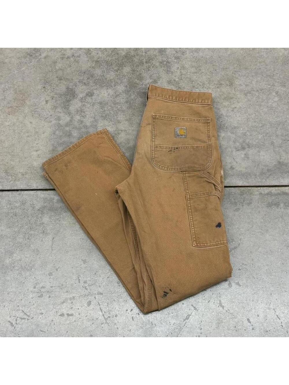 vintage carhartt tan double knee relaxed baggy fit dungaree cargo pants 31 x 34